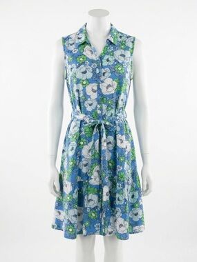 Croft & Barrow Blue Floral Sleeveless Tiered Shirt Sun Dress with Tie Medium